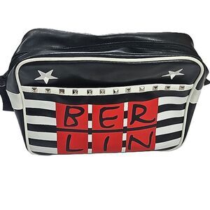 Rare Berlin Germany Graphic Leather Studded Crossbody Bag  One-of‑a‑Kind